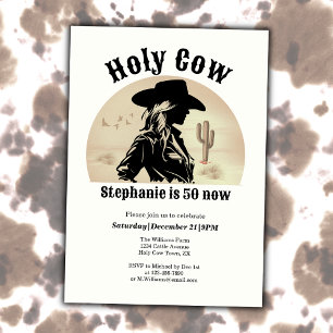 Invitation Saint Vache drôle Vintage Cowgirl 50e anniversaire