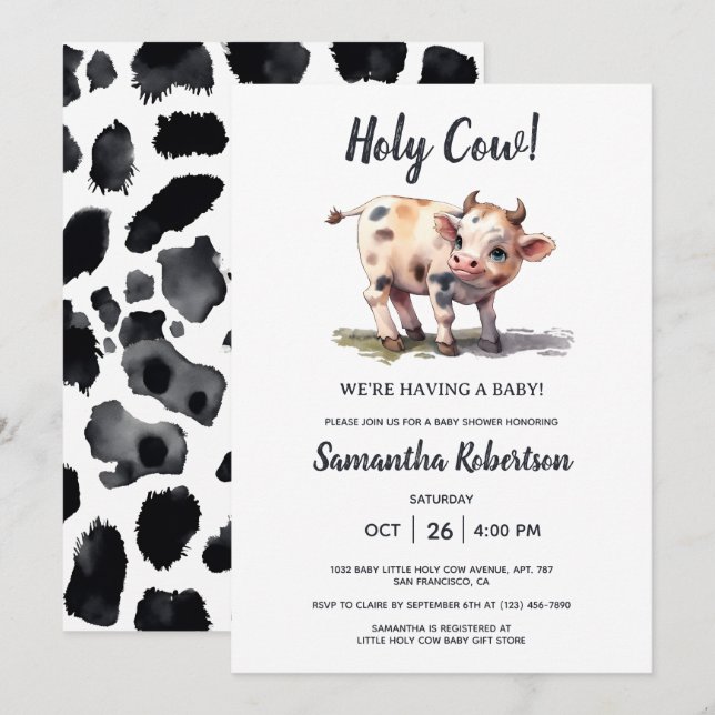 Invitation Saint-Vache ferme animal genre Baby shower neutre (Devant / Derrière)