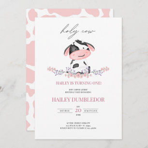 Invitation Saint-Vache fille premier anniversaire Rustique Mo