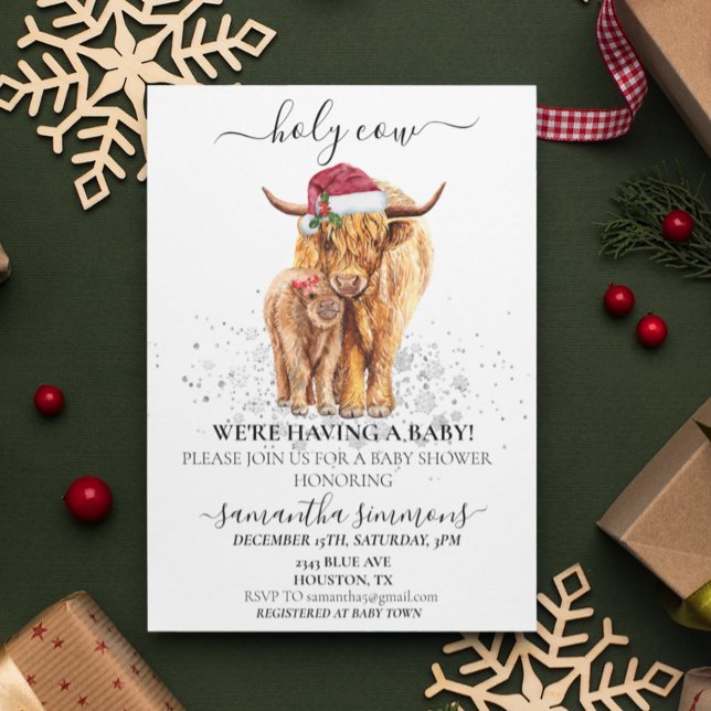Invitation Saint-Vache Highland Calf Baby shower Noël (Créateur téléchargé)