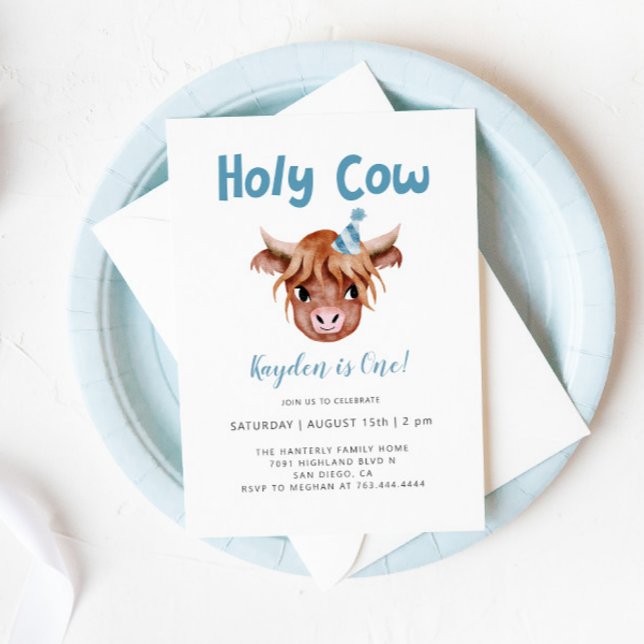Invitation Saint-Vache Highland Cow Bow Anniversaire (Créateur téléchargé)