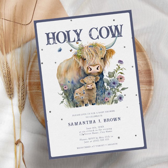 Invitation Saint-Vache Highland Cow Élégant Baby shower (Créateur téléchargé)