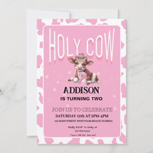Invitation Saint Vache Je suis deux coquette rose fête d'anni (Devant)
