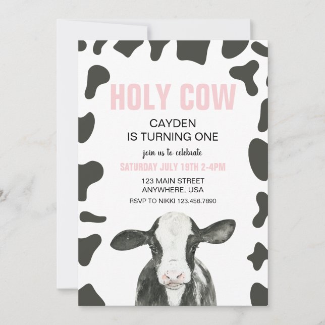 Invitation Saint Vache Je suis un enfant rose (Devant)