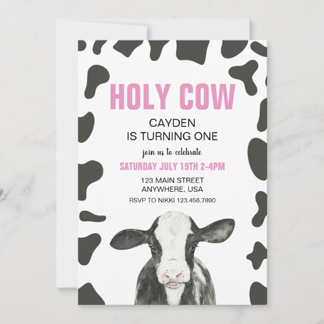 Invitation Saint Vache Je suis un enfant rose (Devant)