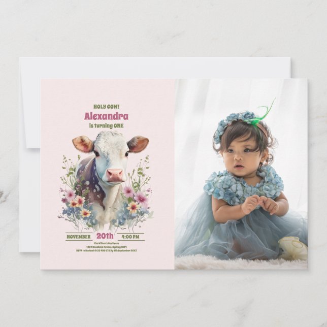 Invitation Saint Vache Je suis une vache fille 1er anniversai (Devant)