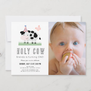 Invitation Saint-Vache Papillon rose Fille 1er anniversaire P
