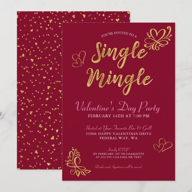 Invitation Saint-Valentin à Mingle unique (Devant / Derrière)