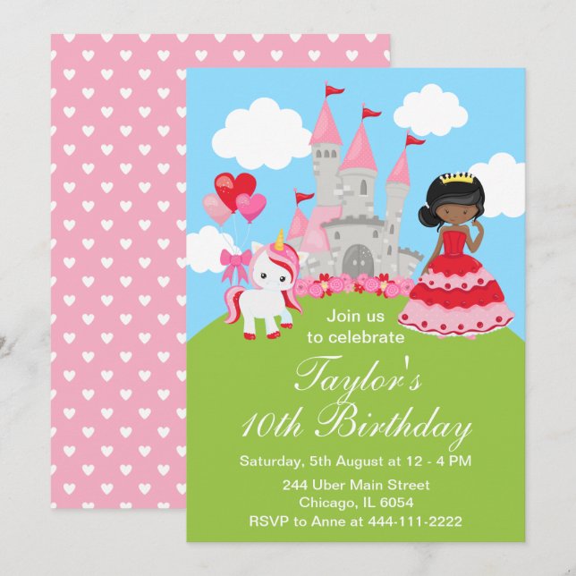 Invitation Saint Valentin Afro-Américaine Princesse Anniversa (Devant / Derrière)