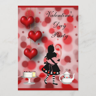 Invitation Saint Valentin Alice et Coeurs rétro Flamants rose