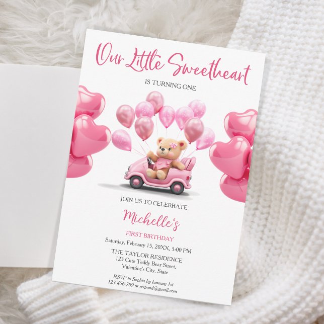 Invitation Saint-Valentin Amoureux Coeur rose Teddy Bear (Créateur téléchargé)