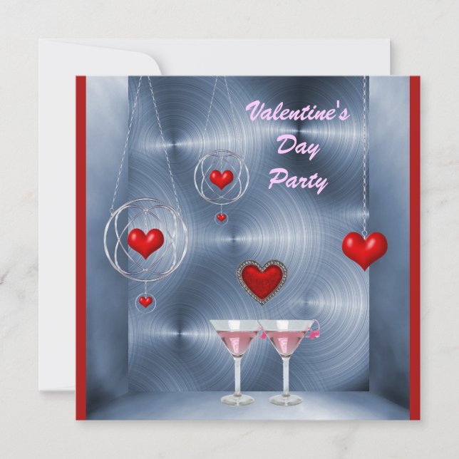Invitation Saint-Valentin aux Coeurs rouges et Martini rose (Devant)