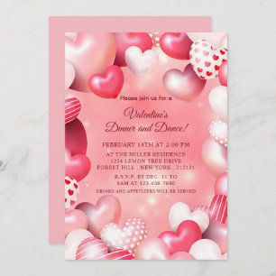 Invitation Saint-Valentin Ballon de coeur rose