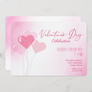 Invitation Saint Valentin Ballons roses à l'aquarelle fête