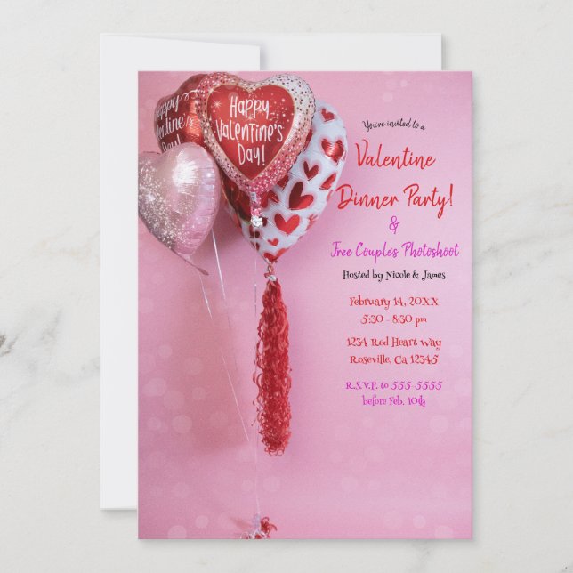 Invitation Saint Valentin Balloons Diner Fête Événement ou An (Devant)