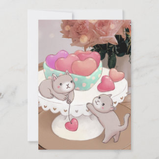 Invitation Saint-Valentin : Chats, Coeurs Coeurs Cookies & Fl
