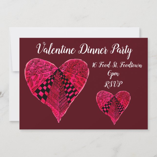 Invitation Saint Valentin coeur fantaisie dîner (Devant)