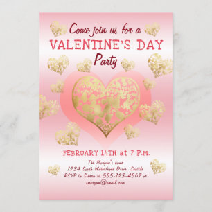 Invitation Saint Valentin Coeurs d'or rose