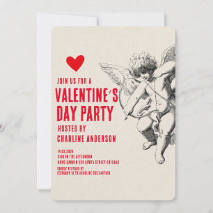 Invitation Saint Valentin Cupid Rouge tiré à la main