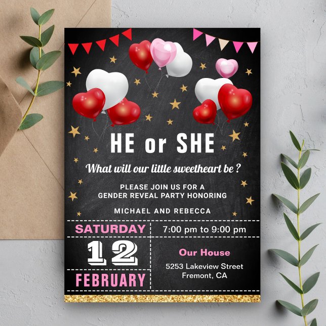 Invitation Saint Valentin, fête de la révélation de genre (Créateur téléchargé)