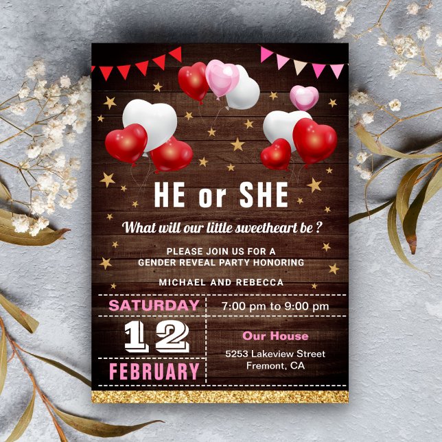 Invitation Saint Valentin, fête de la révélation de genre (Créateur téléchargé)