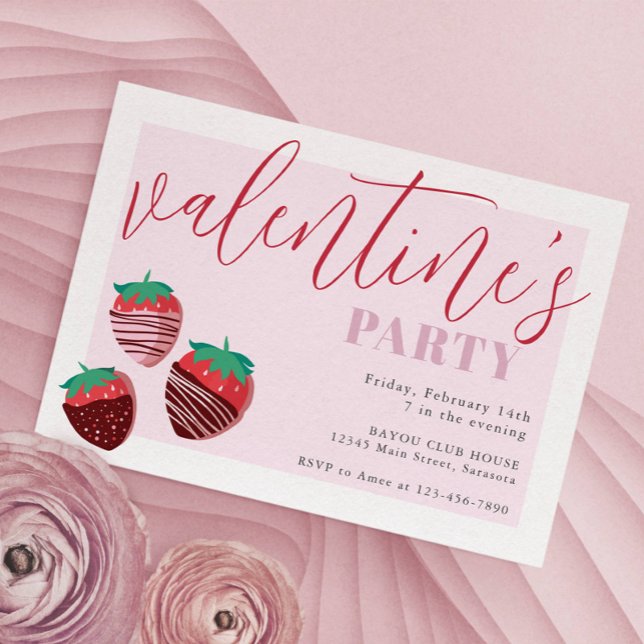 Invitation Saint-Valentin Fête des Fraises de chocolat (Créateur téléchargé)