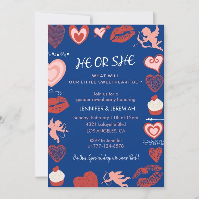 Invitation Saint Valentin genre révéler son bleu (Devant)