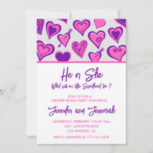 Invitation Saint Valentin le genre révèle amour violet rose