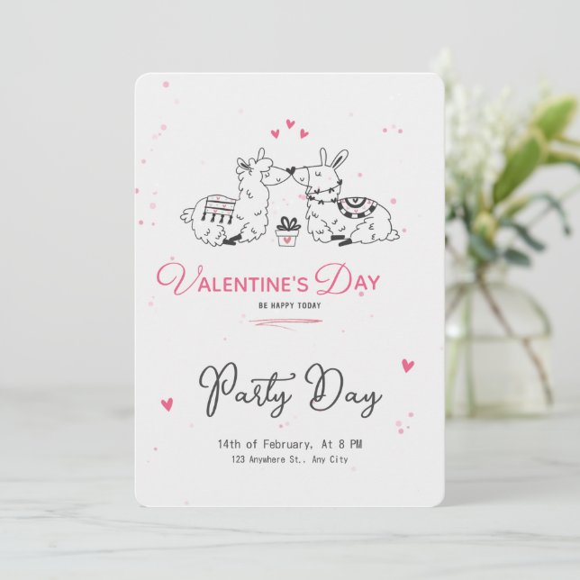 Invitation Saint-Valentin Minimaliste Rose Noir Blanc Mignon (Debout devant)