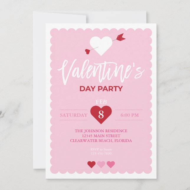 Invitation Saint Valentin Pink Scalloped Edge Party (Devant)