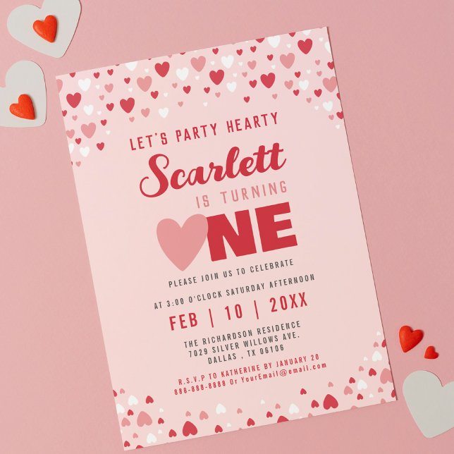Invitation Saint-Valentin Premier anniversaire fête mignonne  (Créateur téléchargé)