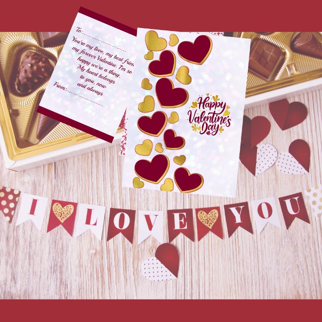 Invitation Saint-Valentin romantique | Bourgogne et coeur d'o (Créateur téléchargé)