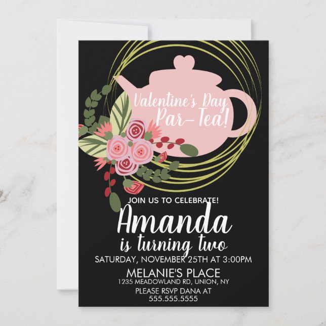 Invitation Saint Valentin Tea Party Floral Wreath (Devant)
