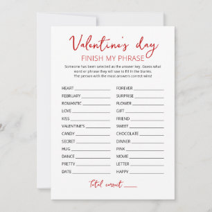 Invitation Saint Valentin Terminer mon phrase Jeu de fête Car