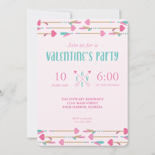 Invitation Saint Valentin Tribal Heart Flèches Party (Devant)