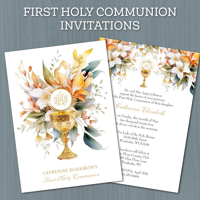Invitation Sainte Communion catholique Élégante Eucharistie f (Créateur téléchargé)