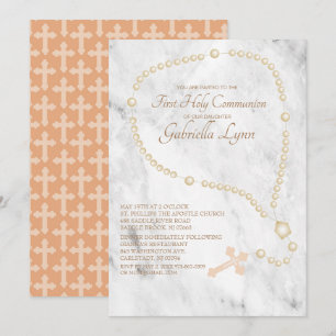 Invitation Sainte communion de perles de chapelet de perle