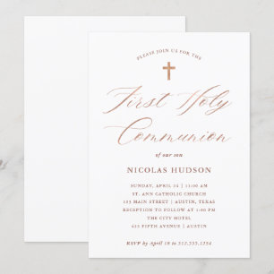 Invitation Sainte communion rose de la calligraphie d'or de