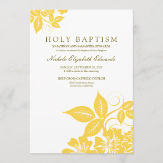 Invitation sainte florale jaune citron de baptême