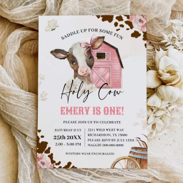 Invitation Sainte vache Cowgirl Premier Rodéo FARM ANNIVERSAI (Créateur téléchargé)