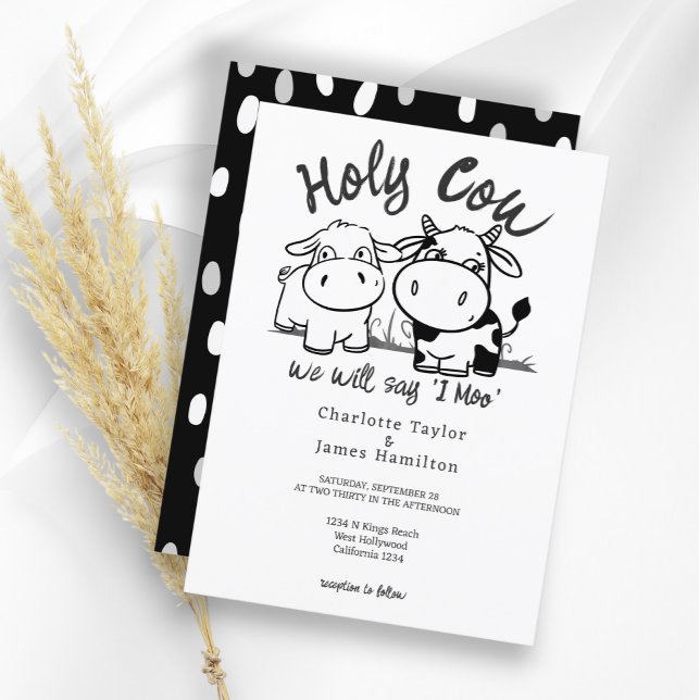 Invitation Sainte Vache Nous Dirons Je Moo Mariage (Holy Cow We Will Say I Moo Wedding Invitations from Ricaso. Fun whimsical wedding invite, cow couple)