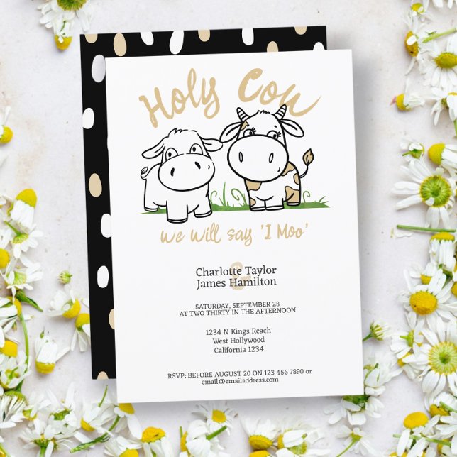 Invitation Sainte Vache Nous Dirons Je Moo Mariage (Holy Cow We Will Say I Moo Wedding Invitations from Ricaso A funny pun ideal for country folk couple)