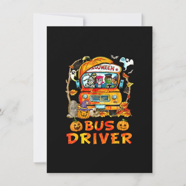 Invitation Saison Citrouille du conducteur de bus scolaire Sq (Devant)