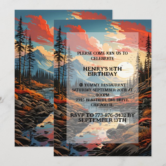 Invitation Saison d'automne en plein air fête d'anniversaire (Devant / Derrière)