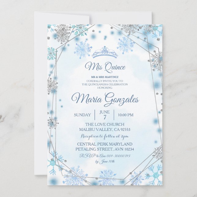 Invitation Saison de Noël bleu Géométrique Sweet 15e (Devant)