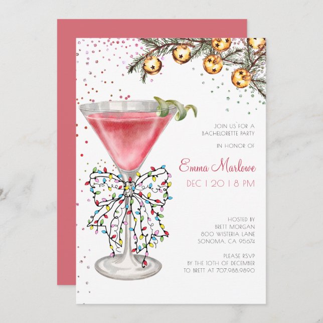 Invitation Saison Noël Bachelorette Cocktail Party (Devant / Derrière)