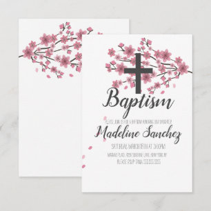 Invitation Sakura Cerisier Rose Baptême Christening
