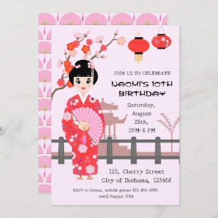 Invitation Sakura Cerry Blossom Japonaise Fête d'Anniversaire