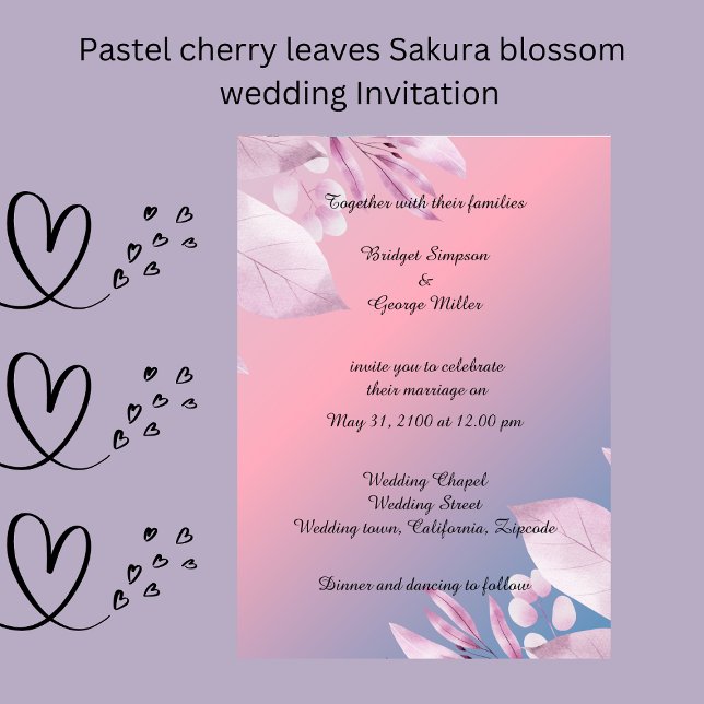 Invitation sakura en fleurs de cerisier pastel (pastel cherry blossom sakura Wedding Invitation)