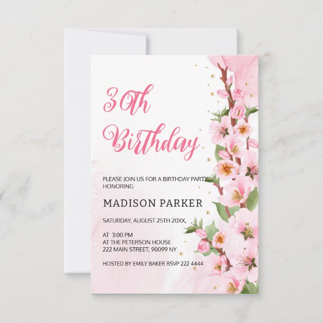Invitation Sakura Japonaise Fleur de Cerisier Asiatique Anniv (Devant)